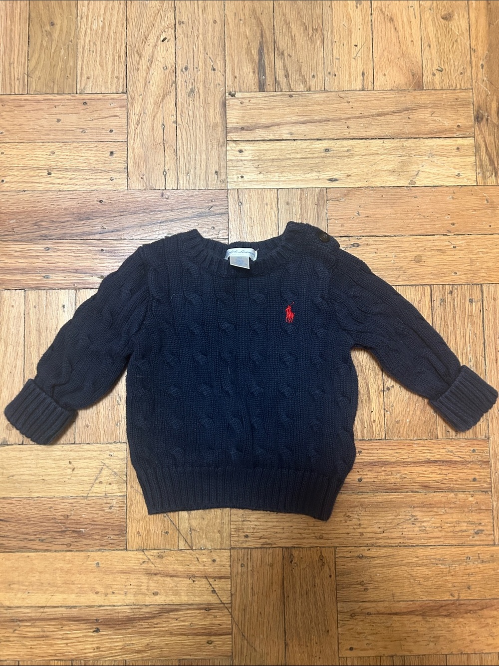 Polo by Ralph Lauren Navy Cable-Knit Crewneck Sweater with Red Pony